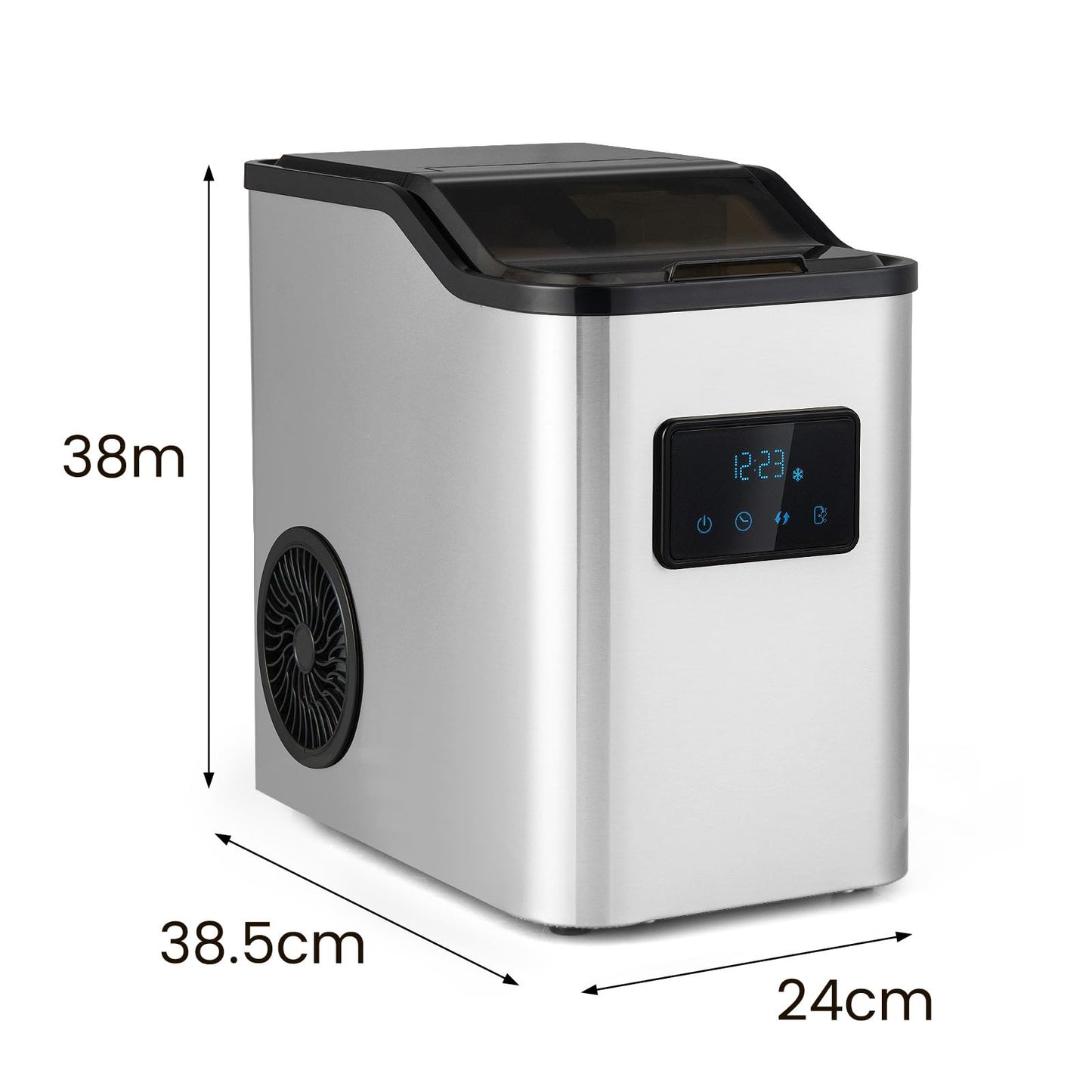 RELAX4LIFE Eiswürfelmaschine Edelstahl 24kg/24h, Kleiner Eiswürfelbereiter mit LED-Anzeige, Timer, Selbstreinigungsfunktion, 2 Einfüllmöglichkeiten, 2,5 L Wassertank & Eisschaufel, Ice Cube Maker