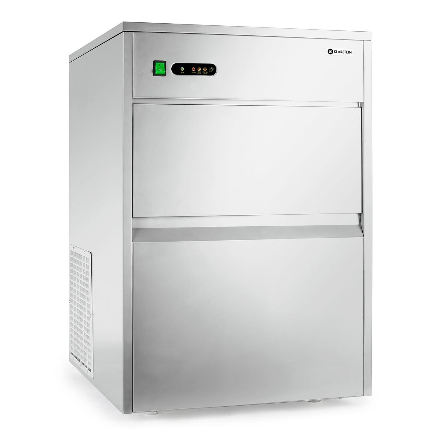 Klarstein Powericer Profi-Eiswürfelmaschine - Eiswürfelbereiter, Ice Maker, LED, geschmacksneutrale Auskleidung, sehr leise, Edelstahl, 10 kg Lagerfach, 260 W, 50 kg / 24 h, silber