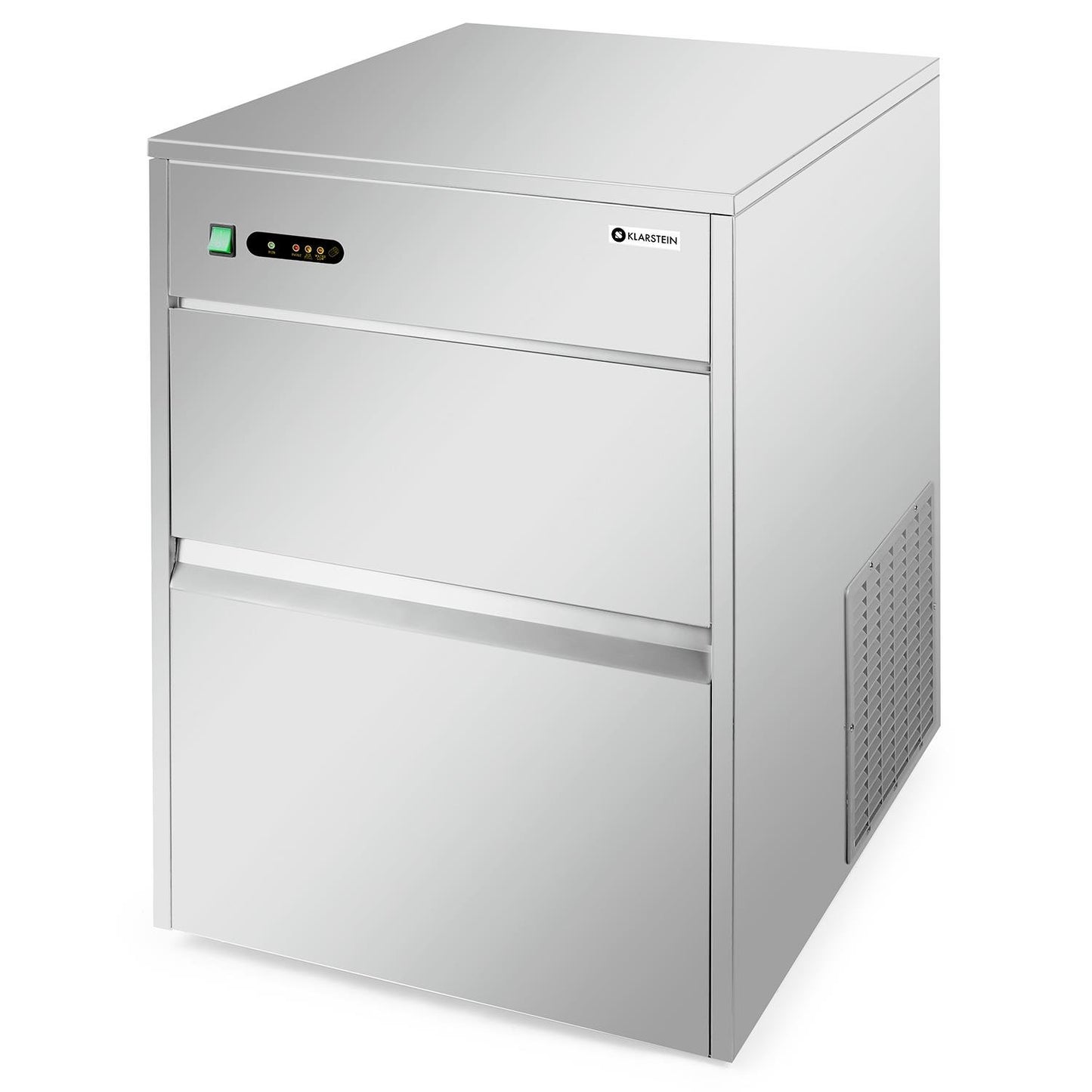 Klarstein Powericer Profi-Eiswürfelmaschine - Eiswürfelbereiter, Ice Maker, LED, geschmacksneutrale Auskleidung, sehr leise, Edelstahl, 10 kg Lagerfach, 260 W, 50 kg / 24 h, silber