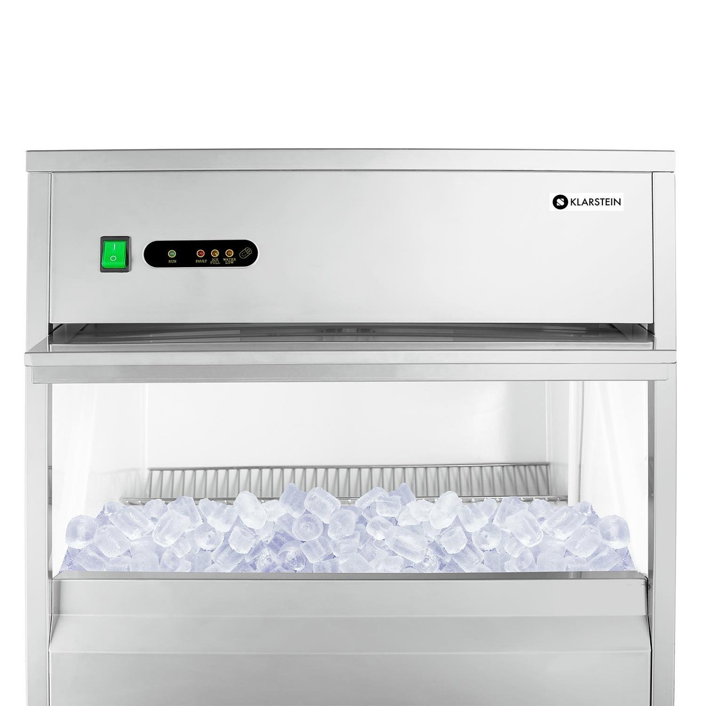 Klarstein Powericer Profi-Eiswürfelmaschine - Eiswürfelbereiter, Ice Maker, LED, geschmacksneutrale Auskleidung, sehr leise, Edelstahl, 10 kg Lagerfach, 260 W, 50 kg / 24 h, silber