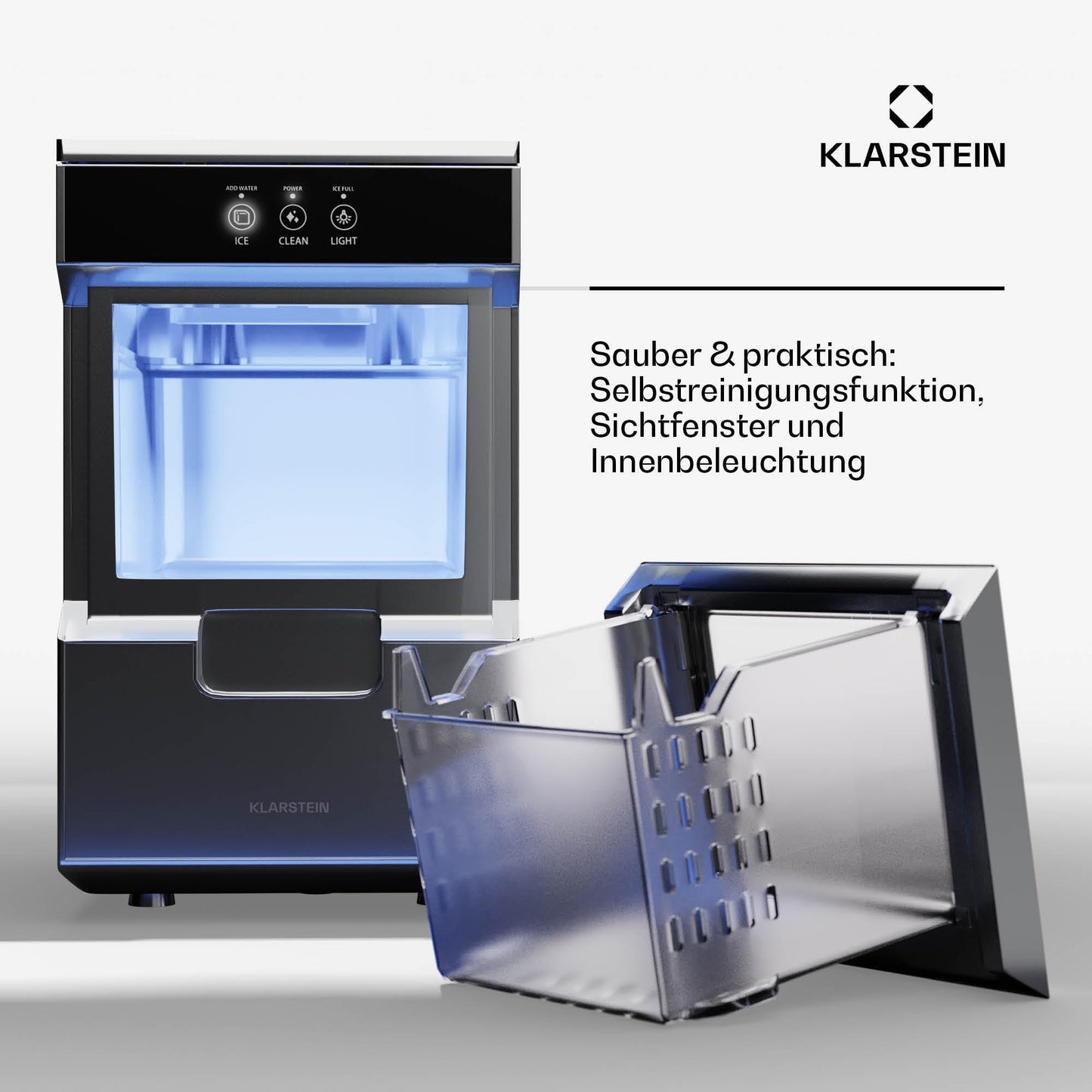 Klarstein 2,2L Eisnugget-Maschine für Zuhause, Camping & Gastro, Schnelle Nuggeteis-Maschine Klein, Profi Eismaschine für Eis Nuggets, Selbstreinigend, 25kg Eis in 24h