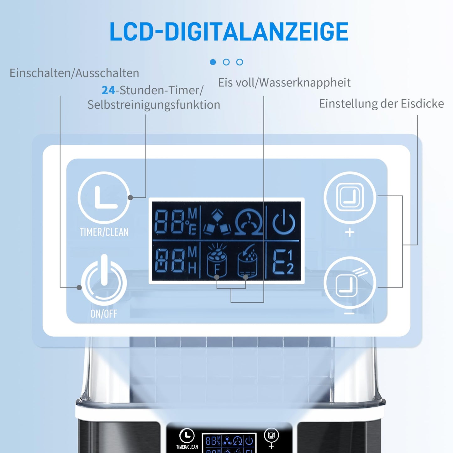 HOMCOM Eiswürfelmaschine, Ice Maker Edelstahl 24 Eiswürfel in 14-18 Min., 20kg/24h, 3,2L Wassertank, Selbstreinigend Eiswürfelbereiter mit 2 Arten der Wasserbefüllung, für Küche, Büro, Party, Schwarz