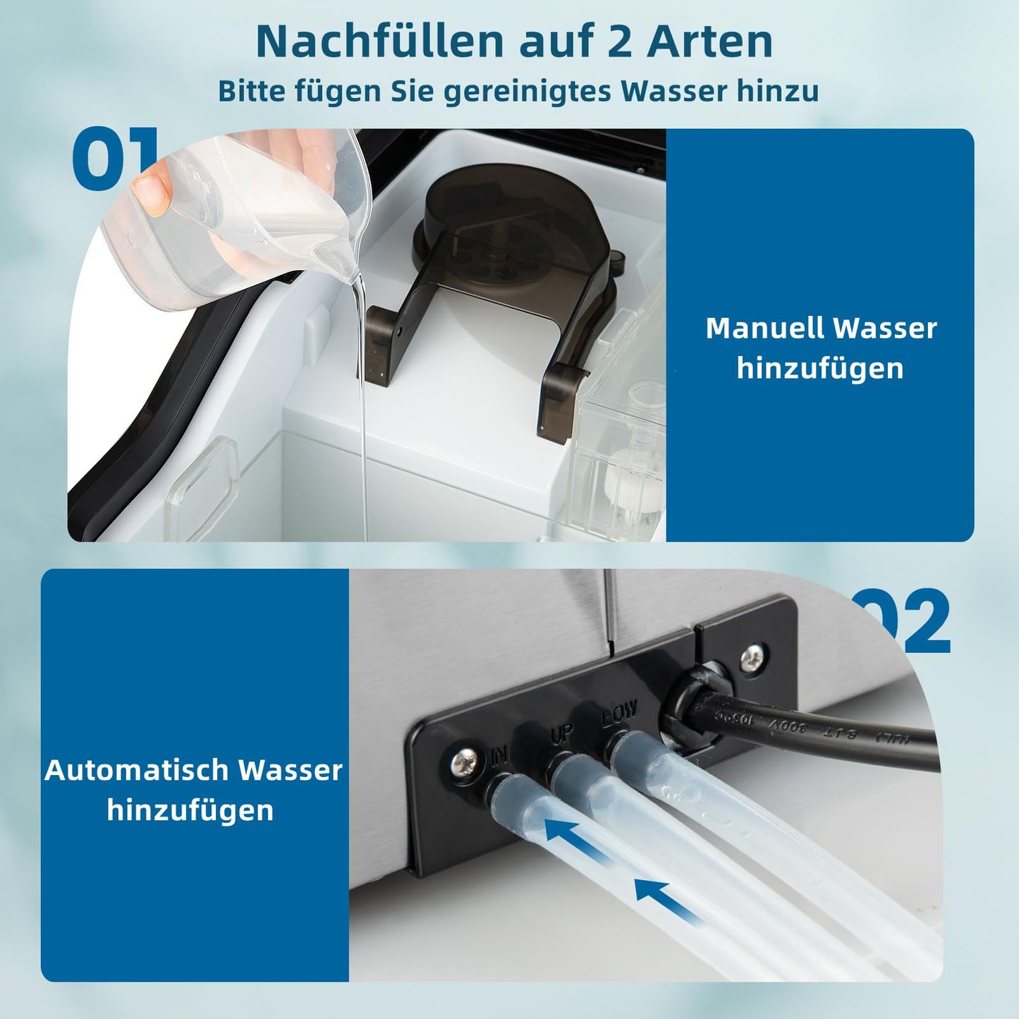 RELAX4LIFE Eiswürfelmaschine Edelstahl 24kg/24h, Kleiner Eiswürfelbereiter mit LED-Anzeige, Timer, Selbstreinigungsfunktion, 2 Einfüllmöglichkeiten, 2,5 L Wassertank & Eisschaufel, Ice Cube Maker