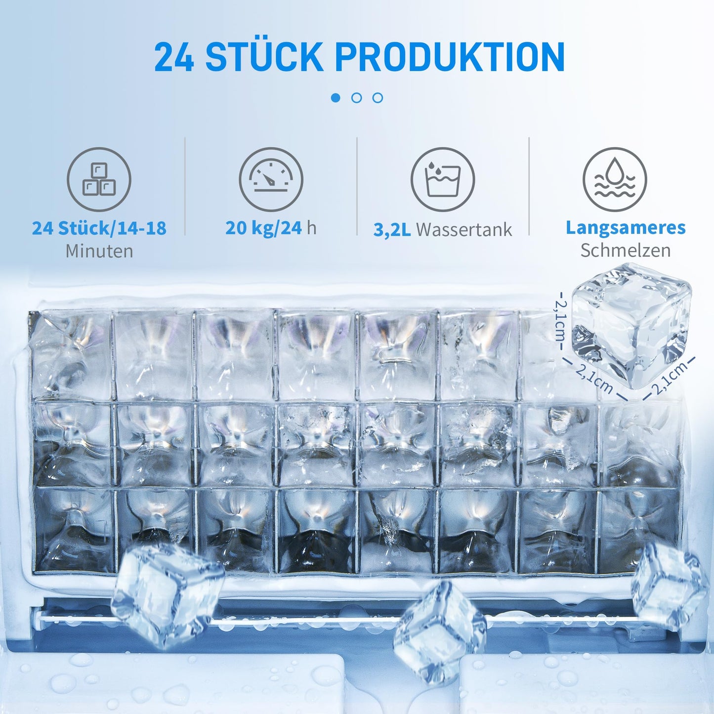 HOMCOM Eiswürfelmaschine, Ice Maker Edelstahl 24 Eiswürfel in 14-18 Min., 20kg/24h, 3,2L Wassertank, Selbstreinigend Eiswürfelbereiter mit 2 Arten der Wasserbefüllung, für Küche, Büro, Party, Schwarz