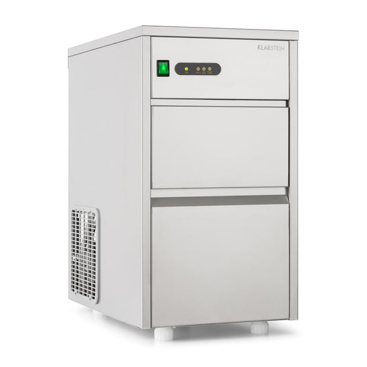 Klarstein Eiswürfelmaschine, Profi Ice Maker, Eiswürfelbereiter für Klare Eiswürfel, Eiswürfelmaschine für Gastro & Zuhause, Leise Eiswürfelmaschine Groß mit Eiswürfelbehälter, 145W, 20 kg/Tag, Silber