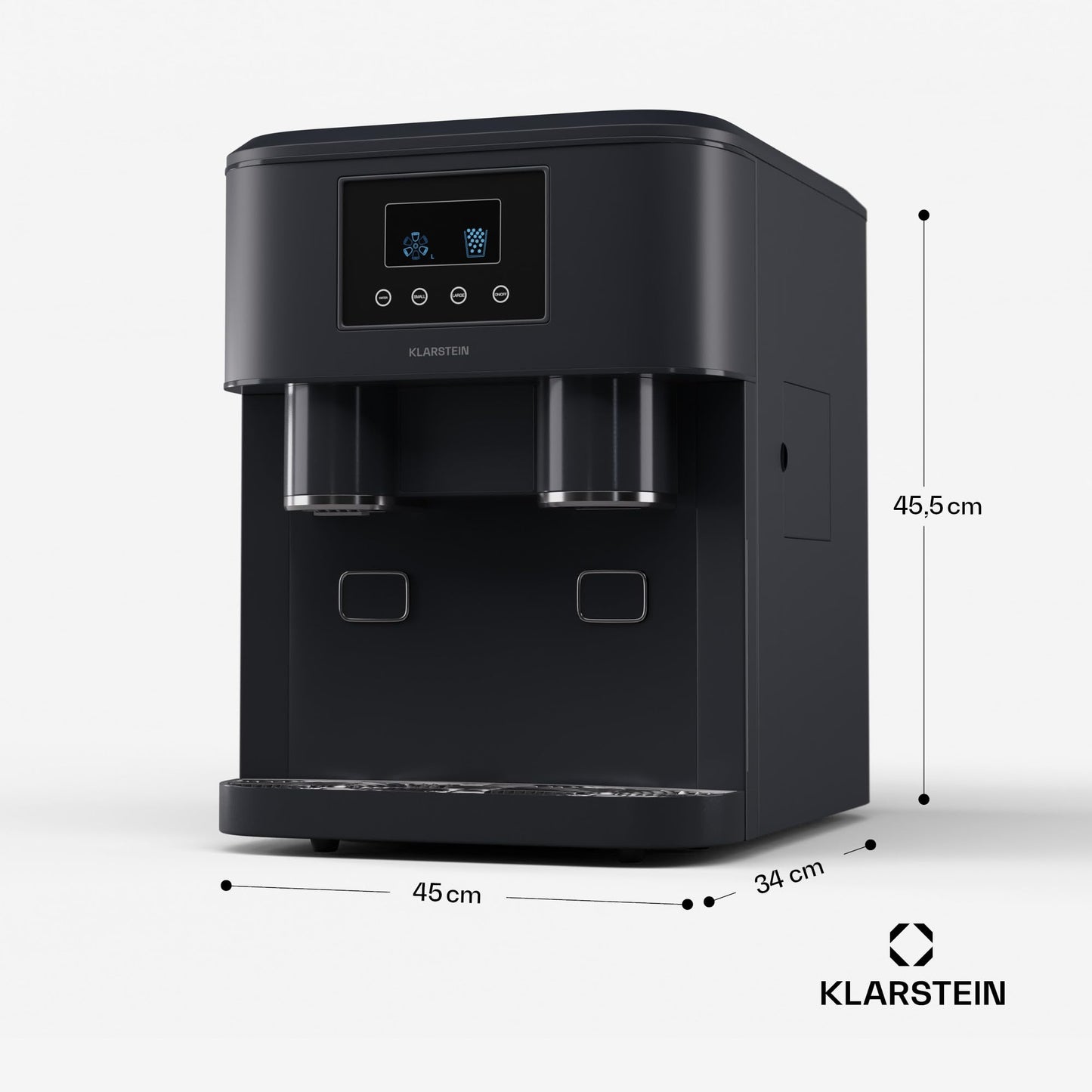 Klarstein Eiswürfelmaschine für Zuhause Camping Gastro, Schnelle Mini-Eiswürfelmaschine Klein, Profi Eismaschine für Crushed Eis, Große & Kleine Eiswürfel, 1,8L Wassertank, 15kg Eis in 24h