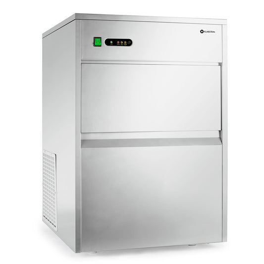 Klarstein Powericer Profi-Eiswürfelmaschine - Eiswürfelbereiter, Ice Maker, LED, geschmacksneutrale Auskleidung, sehr leise, Edelstahl, 10 kg Lagerfach, 260 W, 50 kg / 24 h, silber