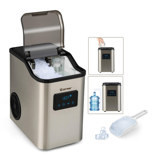 COSTWAY Eiswürfelmaschine 24kg pro Tag Crushed Ice Maker, Eismaschine Eiswürfelbereiter inkl. Schaufel Timer, 2,5L Wassertank, Selbstreinigungsfunktion