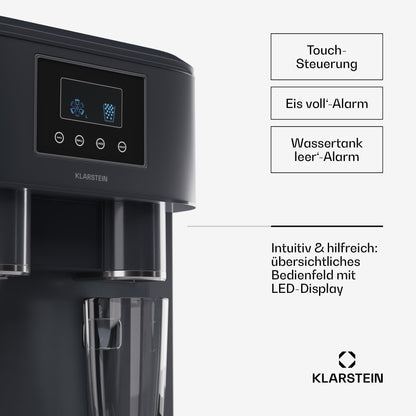 Klarstein Eiswürfelmaschine für Zuhause Camping Gastro, Schnelle Mini-Eiswürfelmaschine Klein, Profi Eismaschine für Crushed Eis, Große & Kleine Eiswürfel, 1,8L Wassertank, 15kg Eis in 24h