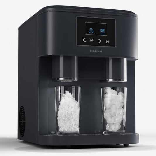 Klarstein Eiswürfelmaschine für Zuhause Camping Gastro, Schnelle Mini-Eiswürfelmaschine Klein, Profi Eismaschine für Crushed Eis, Große & Kleine Eiswürfel, 1,8L Wassertank, 15kg Eis in 24h