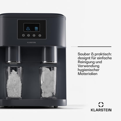 Klarstein Eiswürfelmaschine für Zuhause Camping Gastro, Schnelle Mini-Eiswürfelmaschine Klein, Profi Eismaschine für Crushed Eis, Große & Kleine Eiswürfel, 1,8L Wassertank, 15kg Eis in 24h