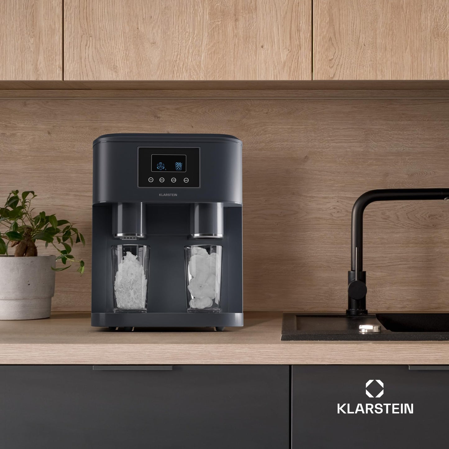 Klarstein Eiswürfelmaschine für Zuhause Camping Gastro, Schnelle Mini-Eiswürfelmaschine Klein, Profi Eismaschine für Crushed Eis, Große & Kleine Eiswürfel, 1,8L Wassertank, 15kg Eis in 24h