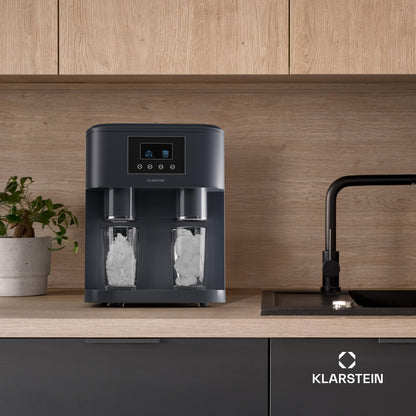 Klarstein Eiswürfelmaschine für Zuhause Camping Gastro, Schnelle Mini-Eiswürfelmaschine Klein, Profi Eismaschine für Crushed Eis, Große & Kleine Eiswürfel, 1,8L Wassertank, 15kg Eis in 24h